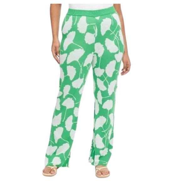Diane Von Furstenberg Pants - Diane Von Furstenberg X Target Green & White Knit Floral Wide Leg Pants Size XXS